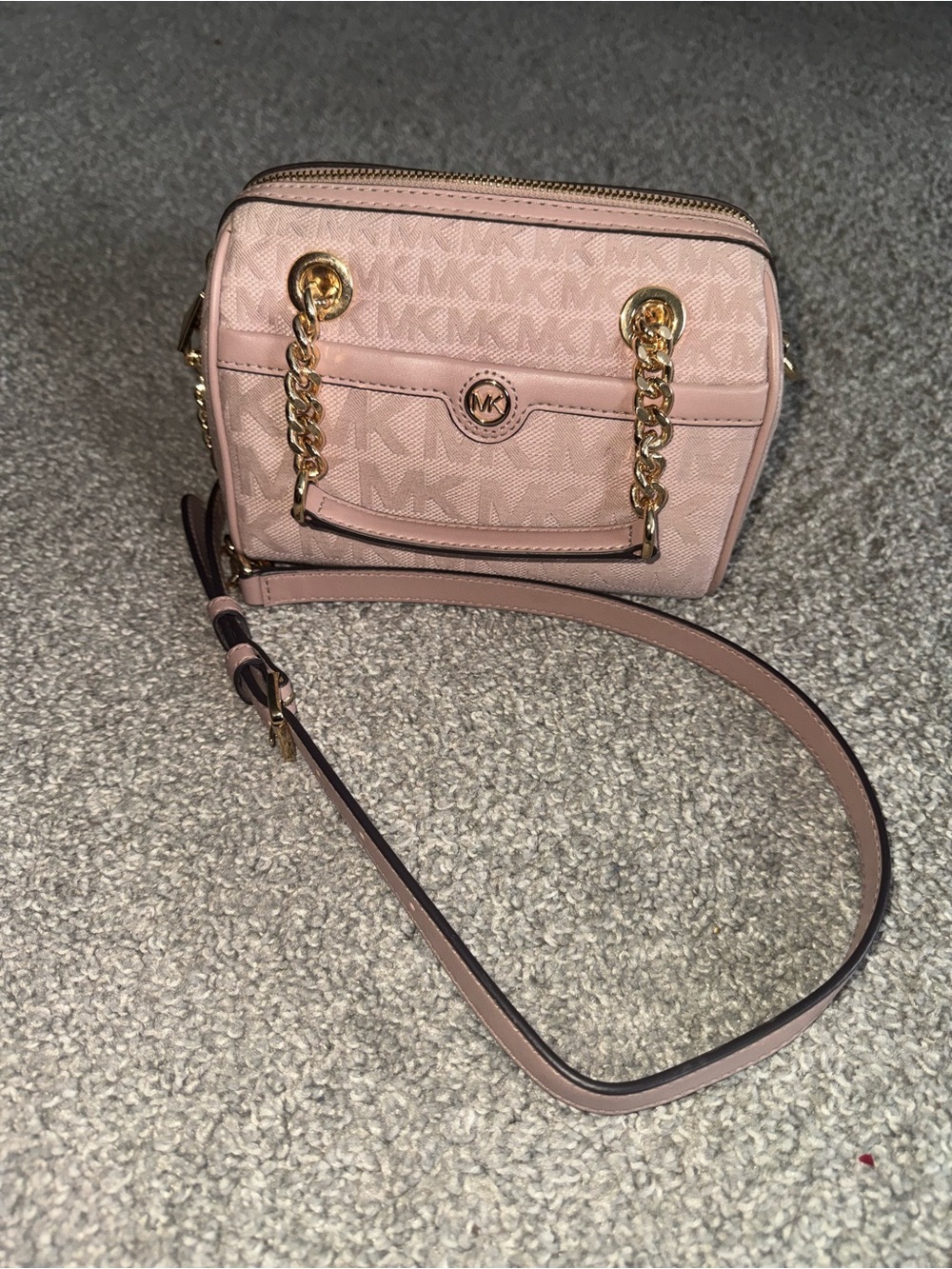 Michael Kors Blush Pink MK Logo Crossbody with Gold Chain